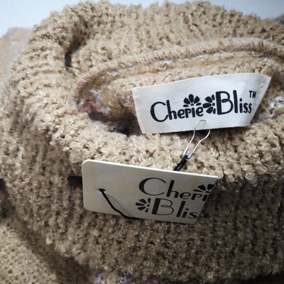 NWT Cherie Bliss Ladies Free Size Tan White Pink Purple Pattern Turtleneck Cape - Picture 6 of 7